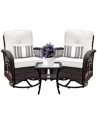 Harlie & Stone Outdoor Swivel Rocker Patio Chairs Set of 2 Matching with Side Table WHITE