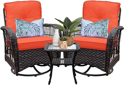 Harlie & Stone Outdoor Swivel Rocker Patio Chairs Set of 2 and Matching Side Table ORANGE