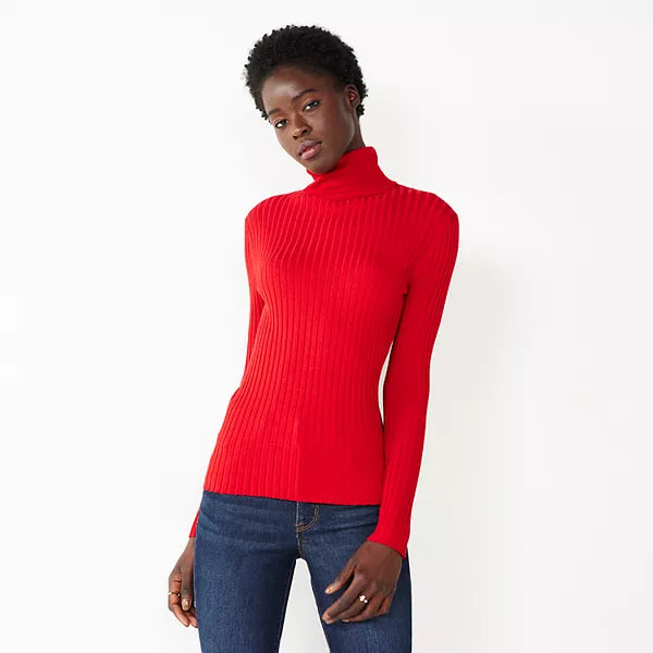 Amussiar Women Turtleneck Sweater Red Size Xl