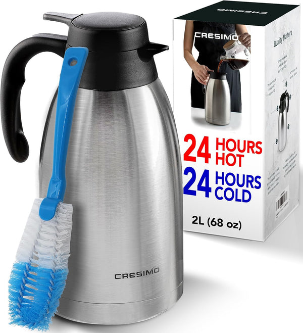 Thermal Coffee Carafe With Cleaning Brush 68 Oz Urn Color gold Size 2 L 68