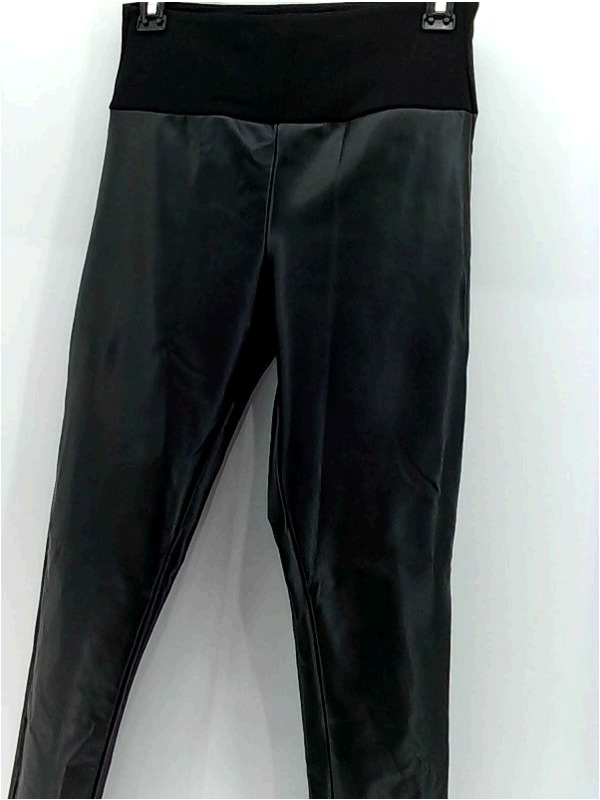 Spanx Womens Faux Leather Leggings Stretch Strap Pull On Active Pants Color Black Size Medium