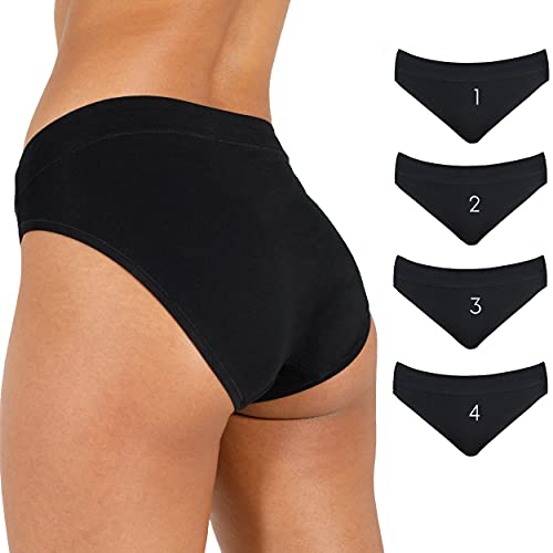 4 Pack Organic Cotton Underwear Womens Briefs Black High Waist, High Cut Organic Cotton Panties (XS)