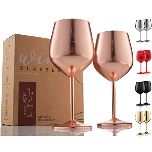 2 Pack Stainless Steel Wine Glass 18 oz Unbreakable Rose Gold Wine Gla