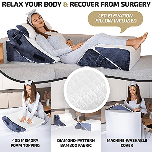 Luxone 5 Pcs Adjustable Relaxing System Leg Elevation Pillow Navy Blue
