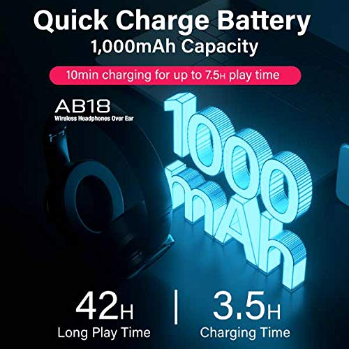AB18 HD Bluetooth Headphones Over Ear with Microphone 50MM Driver