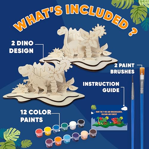 Dinosaur Painting Kit for Kids Paint Your Own Wooden Dino Model Arts Crafts Gift