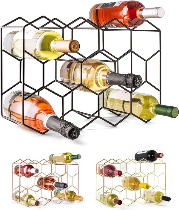 Gusto Nostro Countertop Wine Rack - 14 Bottle Freestanding Modern Black Metal Small - 3 Tier Tabletop Wine Holder Stand For Cabinet, Pantry, Wine Bottle Storage - No Assembly Required Color Black Size Small