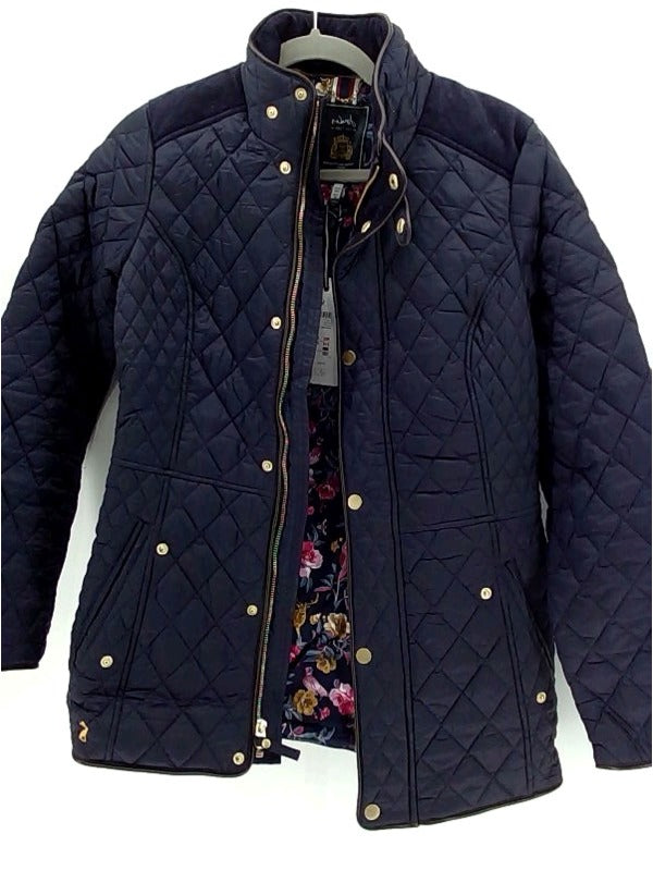 Joules Womens QUILTED COAT Regular Zipper Casual Jacket Color Navy Blue Size 14