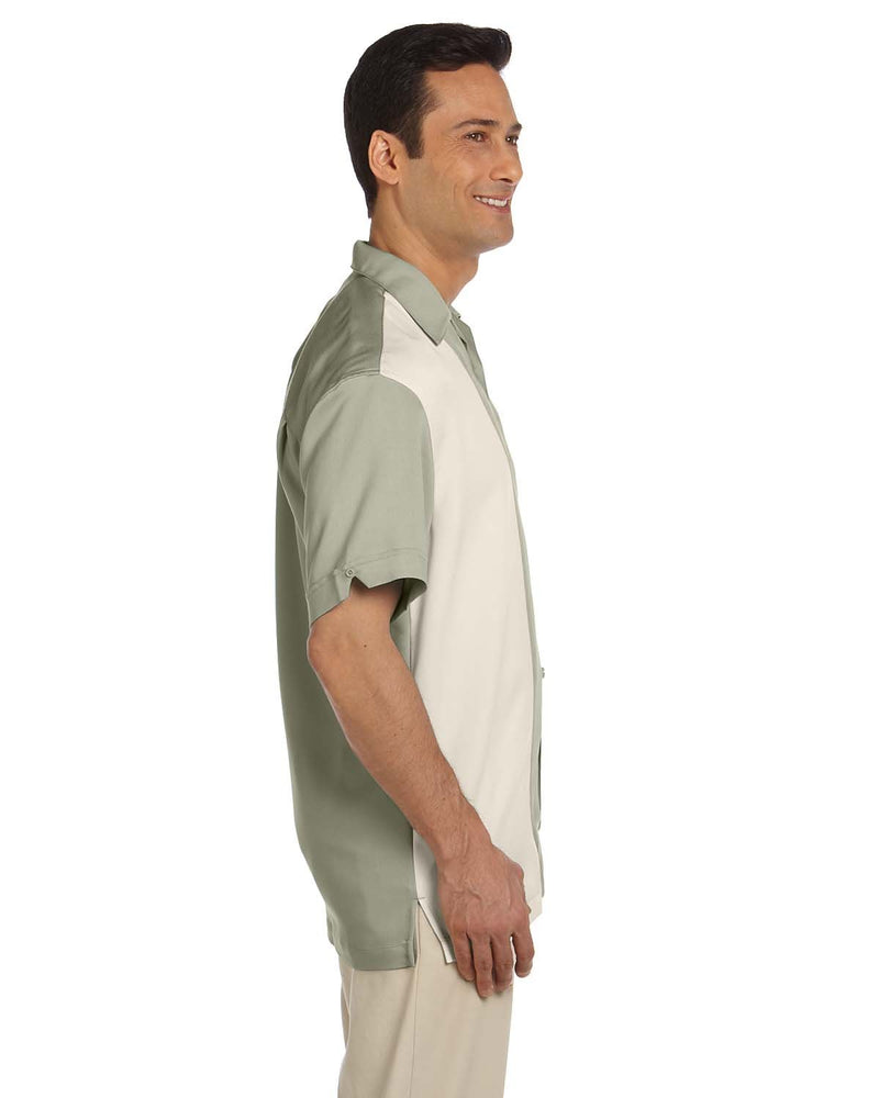 Harriton Men's Two Tone Bahama Cord Camp Shirt 2XLarge Green Mist Crem