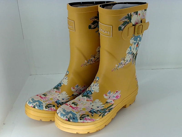 Joules Womens MOLLY WELLY RAIN BOOTS Closed Toe Mid-Calf Boots Boots Color Yellow/multi/flowers Size 9