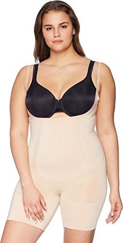 Spanx Womens Oncore Open Bust Mid Thigh Bodysuit Soft Nude Large