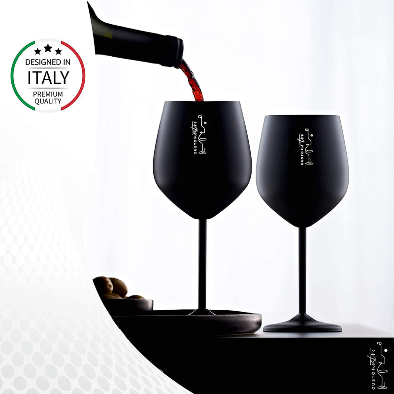 Gusto Nostro Stainless Steel Wine Glass Unbreakable Black Wine Glasse set of 2