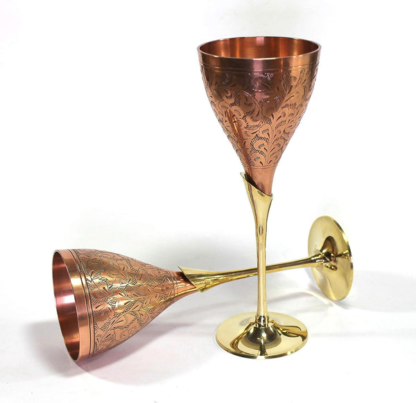 StonKraft Engraved Brass Goblets Champagne Glasses Flutes Wine Glass