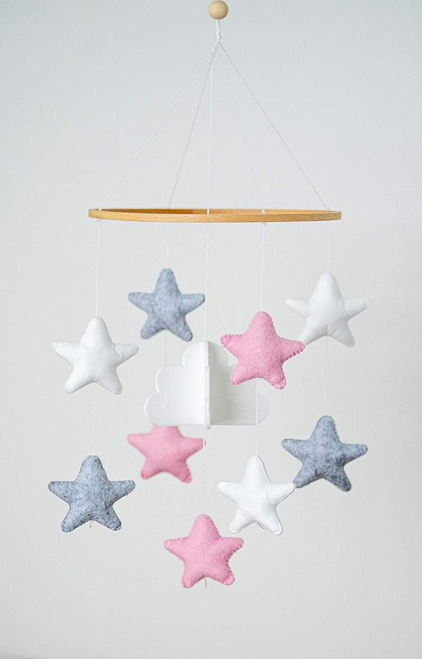 Baby Crib Mobile by Cheeky Owl Pink Dreamy Cloud and Stars Pink Pastel