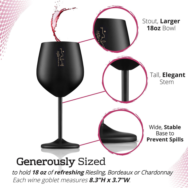 Gusto Nostro Stainless Steel Wine Glass Unbreakable Black Wine Glasse set of 2
