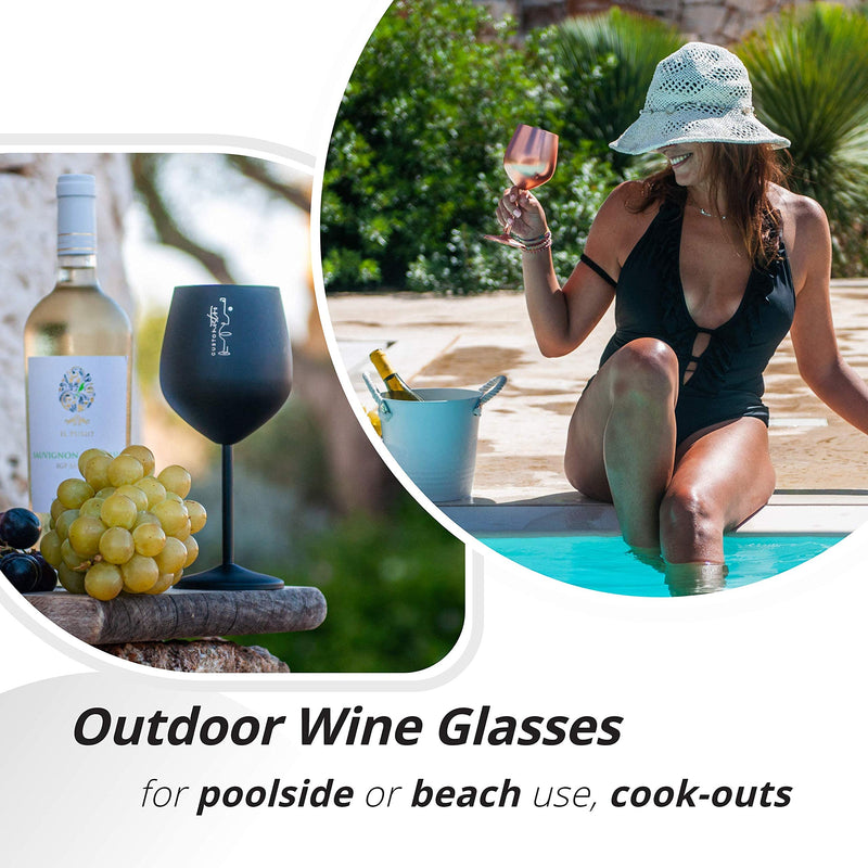 Gusto Nostro Stainless Steel Wine Glass Black Wine Glasses for Travel Set of 2