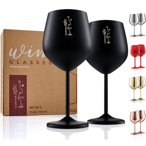 Gusto Nostro Stainless Steel Wine Glass Black Wine Glasses for Travel Set of 2