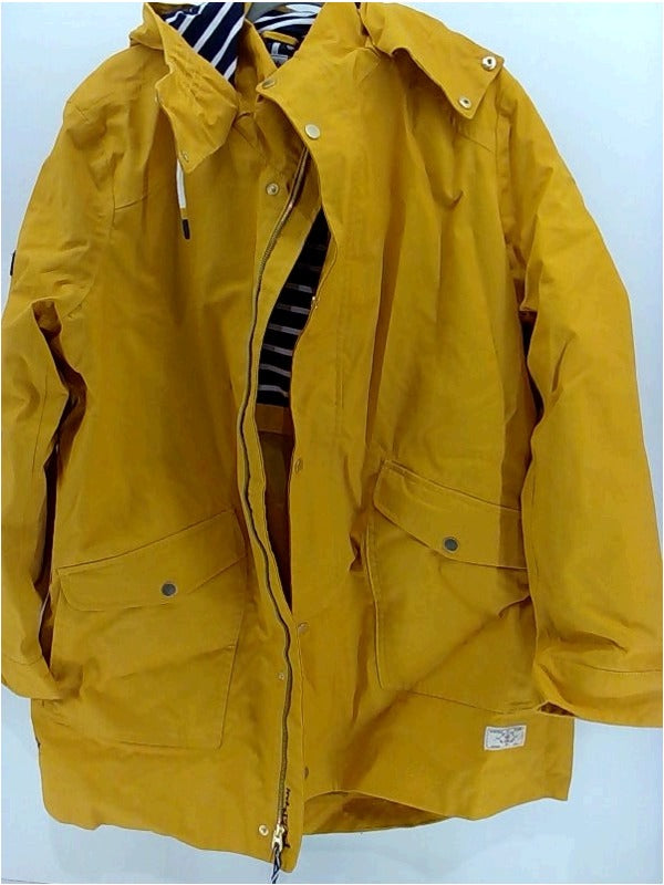 Joules Women Raincoat Regular Zipper Rain Jacket Color Yellow Navy White Size 14