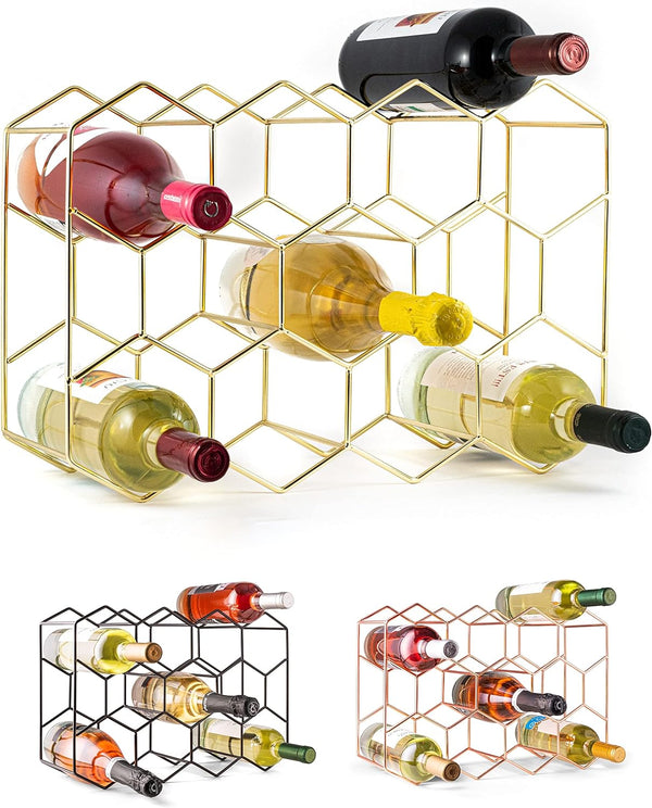 Gusto Nostro Countertop Wine Rack - 14 Bottle Freestanding Modern Gold Metal Small Wine Rack - 3 Tier Tabletop Wine Holder Stand For Cabinet, Pantry, Wine Bottle Storage - No Assembly Required Color Gold Size Small