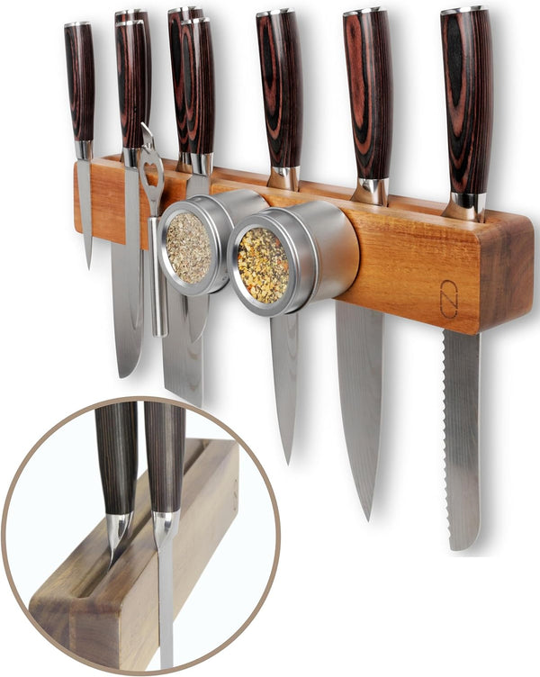 16 Inch Magnetic Knife Holder Double Storage Acacia Wood
