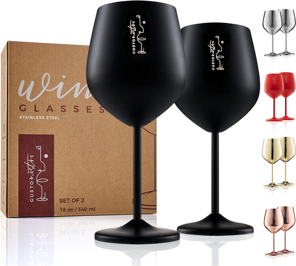 Gusto Nostro Stainless Steel Wine Glass Set of 2 18oz Black