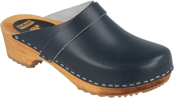 Vollsjo Women Genuine Leather Wooden Clogs Dark Blue Patent Size 8 Pair of Shoes