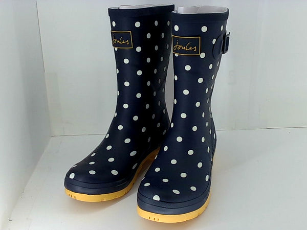 Joules Womens Molly Rubber Closed Toe Mid-Calf Rainboots Color Navy w/White polka-dots Size 8