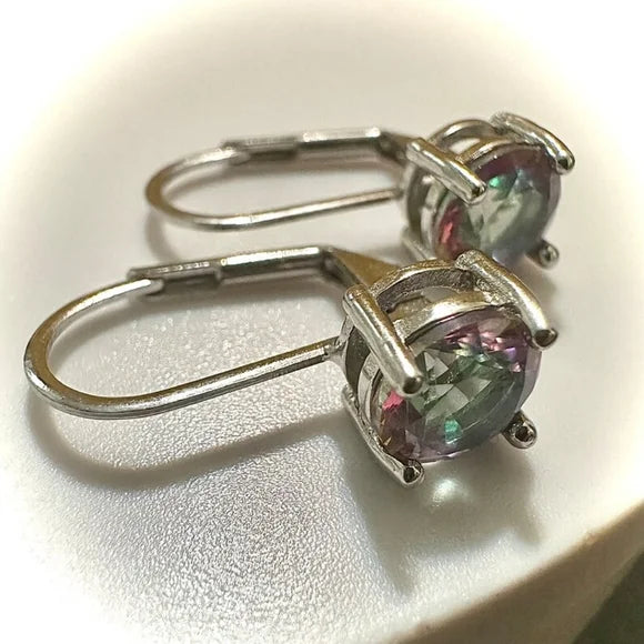 Mystic Topaz Earrings in Sterling Silver Plated 6MM Leverback Opal Earrings