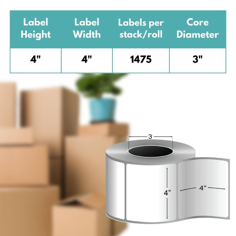 4 Pack - 4" x 4" Thermal Transfer Shipping Printer Labels, 5,900 Labels, 3" Core, Must Have Thermal Ribbon (Not Included)