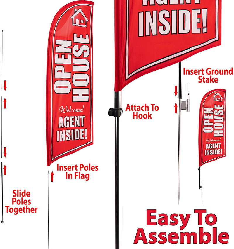 Upper Midland Products 2 Pack Open House Swoop Flags Signs Banners Pole Stake