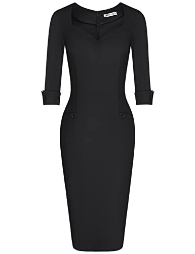 Muxxn Women's Office Homecoming Pecnil Knee Length Vintage Dress Black Large