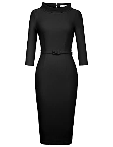 Muxxn Knee Length Dresses for Women Pencil Wedding Evening Dress Black Large