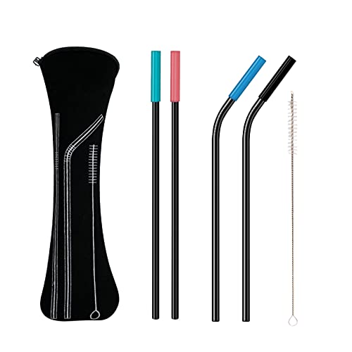 Stainless Steel Metal Straws with Silicone Tips, Long Reusable