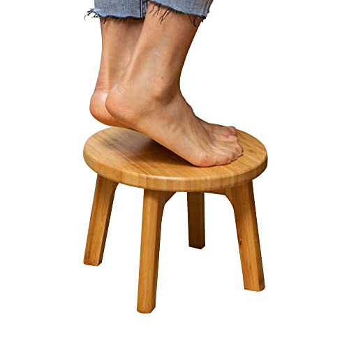 GOBAM Bamboo Step Stool, 7.3 inches - Sturdy Foot Stool for Adults, Kids Stool, Portable Wooden Stool for Kitchen, Bathroom, Bedroom, or Toy Room - 300 lbs Capacity