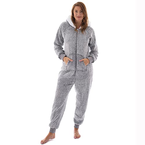 The Big Softy Adult One Piece Pajamas for Women Teddy Fleece Pajamas Grey