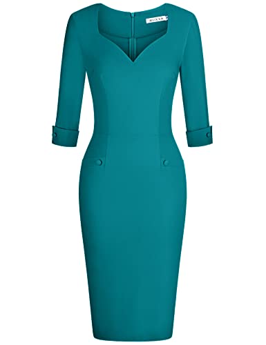 Women's Elbow Sleeve Cute Pleated Dress Harbor Blue Medium