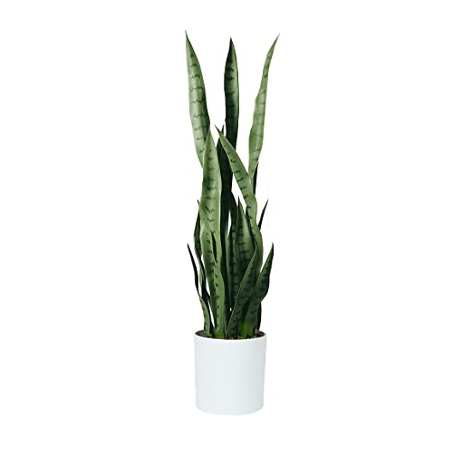 Flybold Fake Snake Plant Faux Snake Plant 26 Inch Plant Artificial Color Green