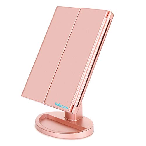 Infitrans 3 Folds Lighted Vanity Makeup Mirror 1x/2x/3x Magnification Mirror