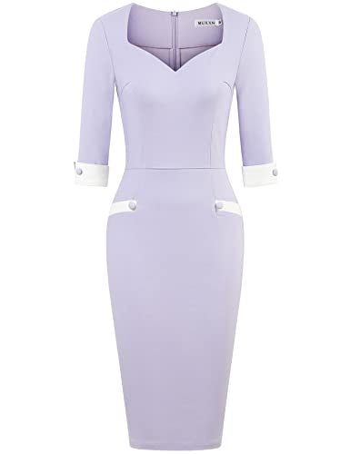 MUXXN Women's Pencil Work Dress Formal 3/4Dresses Lavender Purple Large