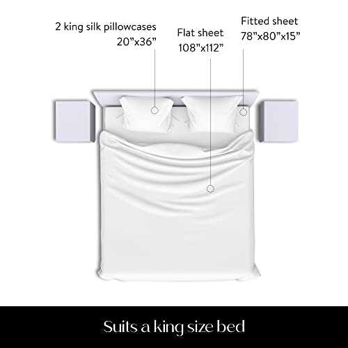 Colorado Home Co Mulberry Silk Bed Sheets Set King Size Pure White 4pcs