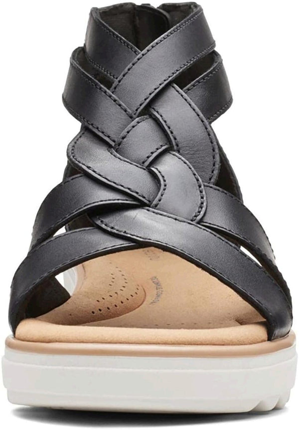 Clarks Men's Jillian Bright Wedge Sandal Black Leather Size 8 Wide Pair of Shoes