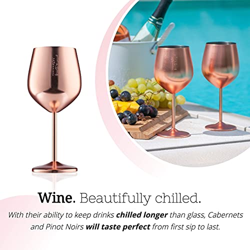 Gusto Nostro Stainless Steel Wine Glass - 18 oz - Unbreakable Rose Gold Wine Glasses for Travel, Camping and Pool - Fancy, Unique and Cool Portable Metal Wine Glass for Outdoor, Picnics (Set of 2)