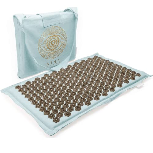 Acupressure Mat for Massage - Natural Organic Linen Cotton Acupuncture Mat and Bag-(Sage)