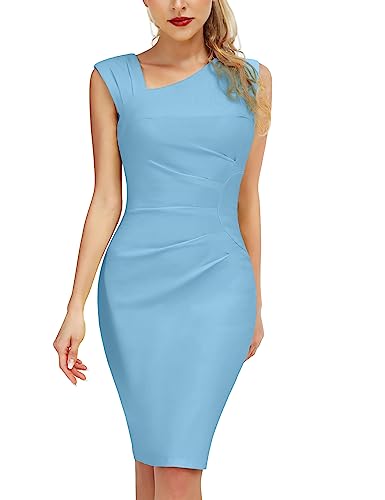 Muxxn Women's 1950s Vintage Cocktail Midi to Work Pinup Dress Airy Blue Large