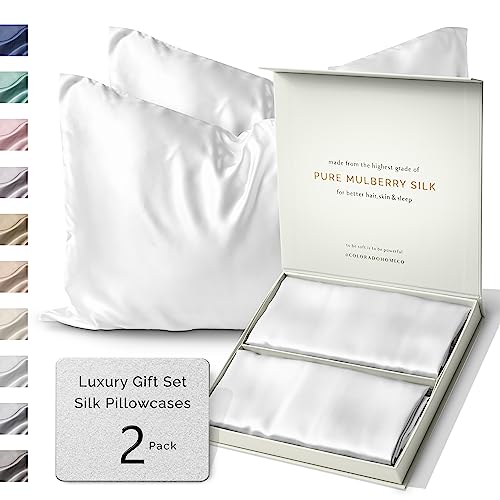 Colorado Home Co 2 Pack Silk Pillowcases Queen Size 100 Mulberry Silk Pure White