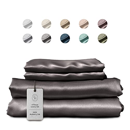 Colorado Home Co 4PC Mulberry Silk Bed Sheets Set Charcoal TwinKing Size