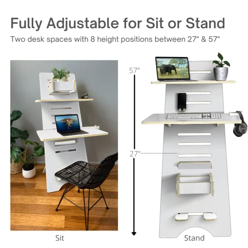 Ecotribe Modern Height Adjustable 2 Tier Desk for Small Spaces Standing Desk