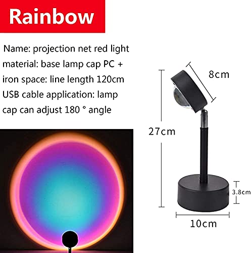 Mydethun Rainbow Sunset Projection Lamp - 180-Degree Rotation - Night Light Projector - USB Cable - Floor Stand - Romantic Light for Home, Party & Bedroom Decor (Rainbow, Purple)