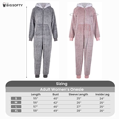 The Big Softy Adult One Piece Pajamas for Women Teddy Fleece Pajamas Grey