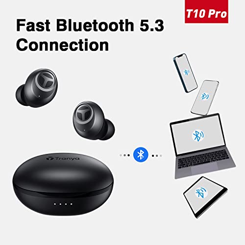 Tranya T10 Pro Wireless Earbuds Bluetooth 5.3 Bass Ipx7 Low Latency Game Mode